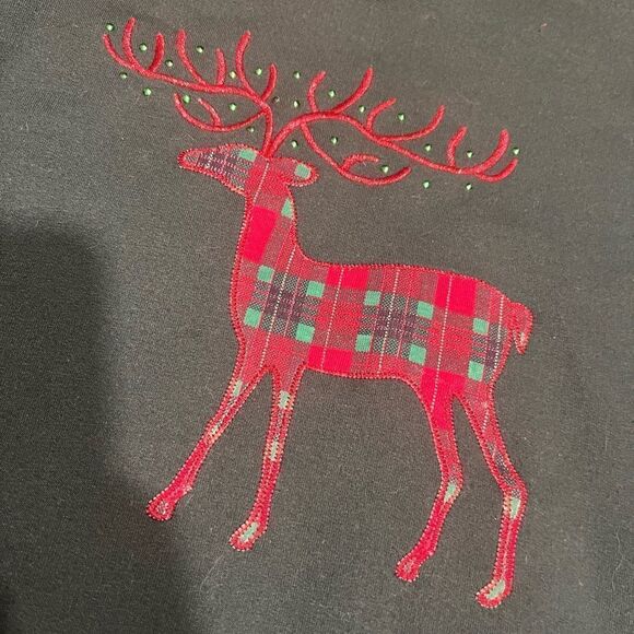 Vintage M&C SPORTSWEAR Christmas Applique Plaid Reindeer Ugly Crew Sweatshirt M - Picture 3 of 3